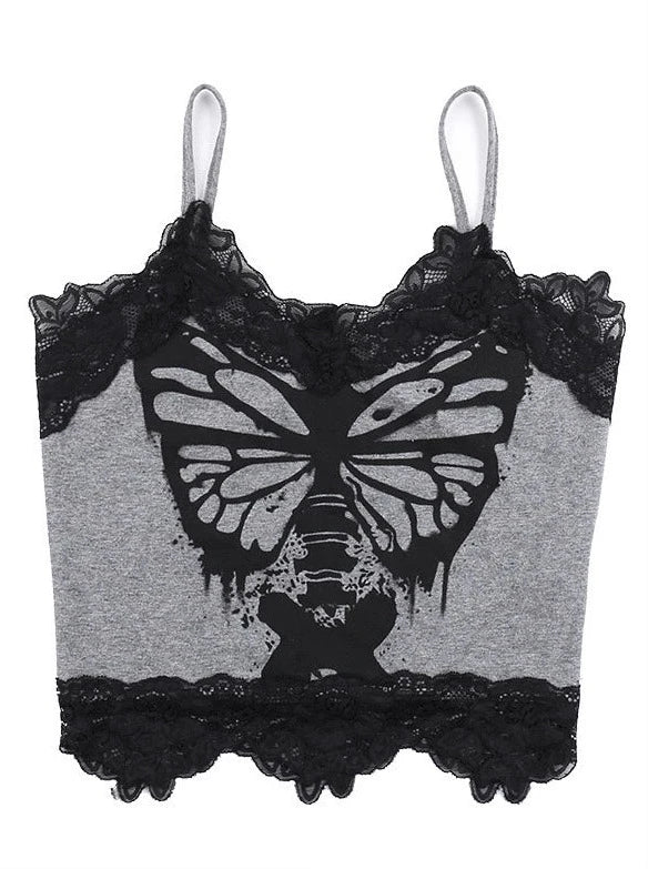 Drucken Schmetterling Schädel Camisole Top Spitze