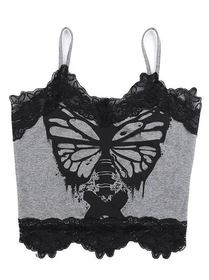 Drucken Schmetterling Schädel Camisole Top Spitze