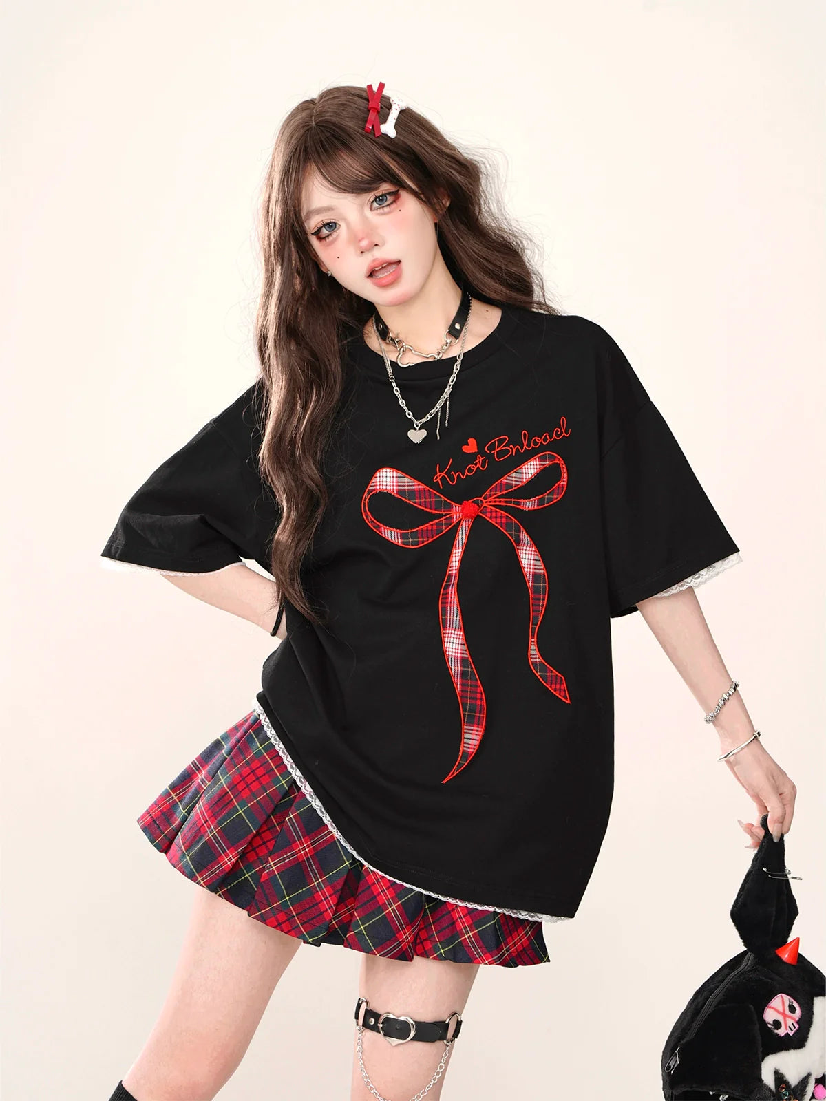 Loose T-Shirt Ribbon Lace Party