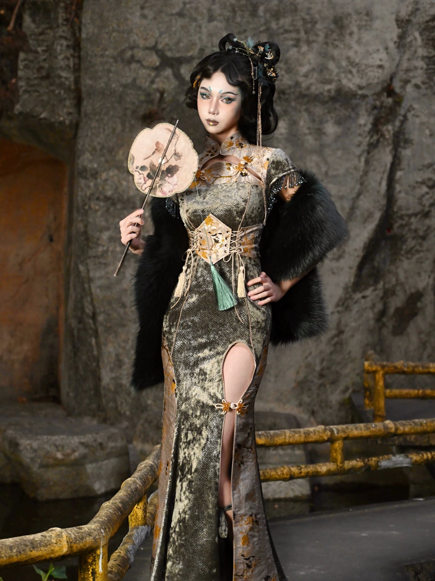 Kleid Meerjungfrau Lang Festival Drachen Chinesisch Schlitz Schnalle Schlank