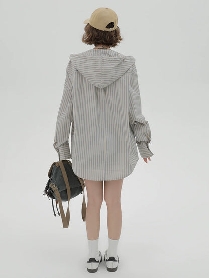 Halo Shirt Girly Over Striped Hoodie