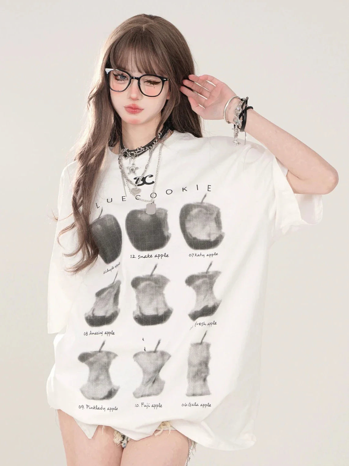 アップルプリント ルーズTシャツ アメリカン