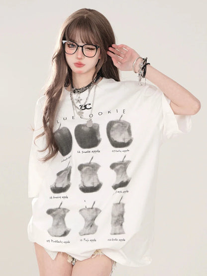 アップルプリント ルーズTシャツ アメリカン