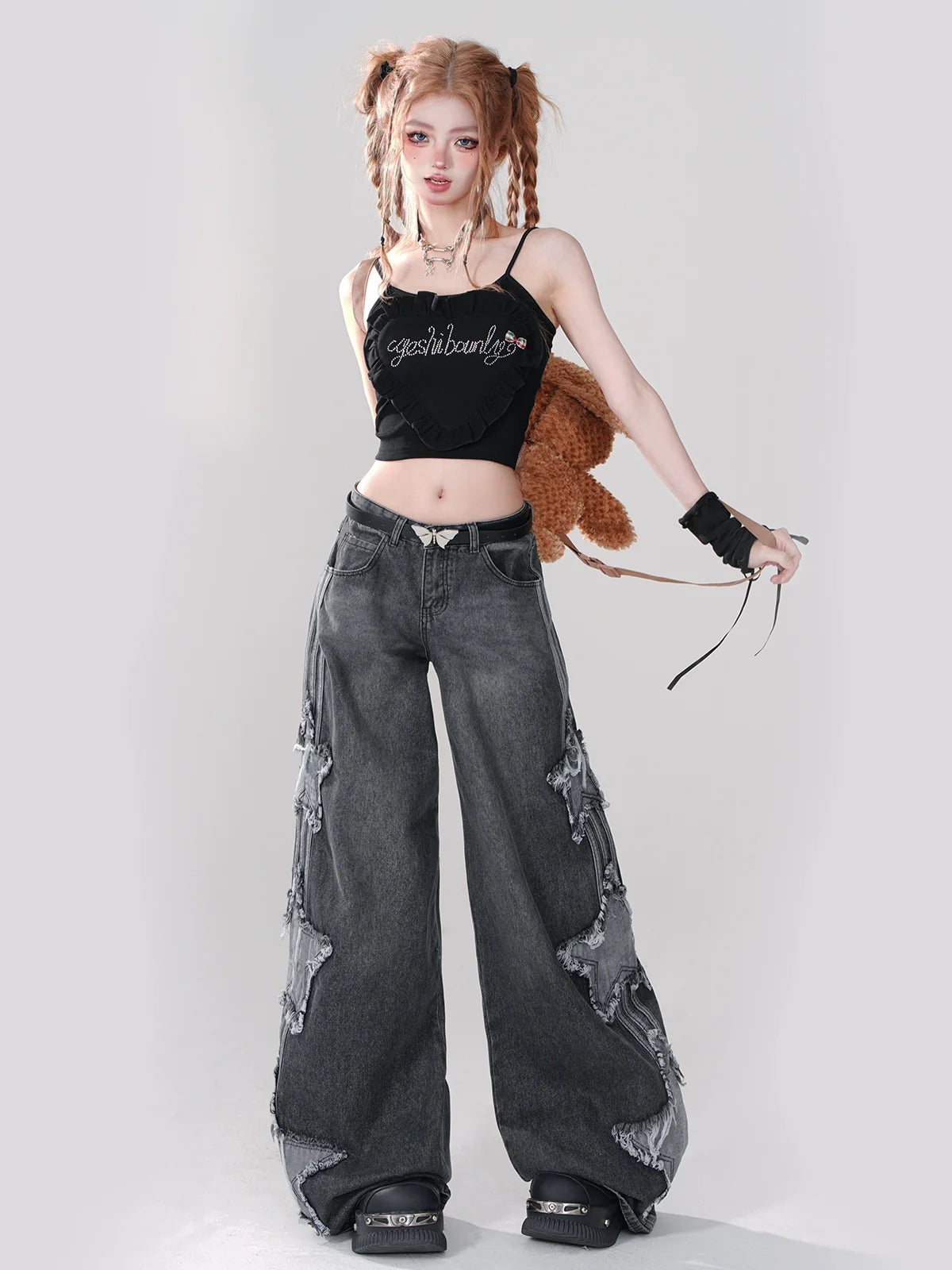 Schlanke Mädchen Kurze Tops Stil Hosenträger Fantasie