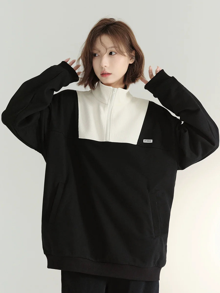 Zip Color Contrast Top Collar Half Stand