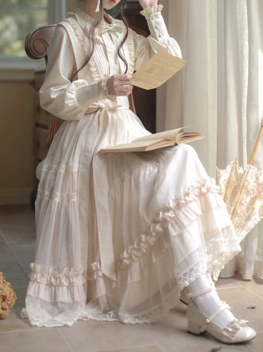 Gepunktetes Taillentop Lolita Rüschenband Leichtes Sommerkleidhemd Elegant + Spitzenband Süß