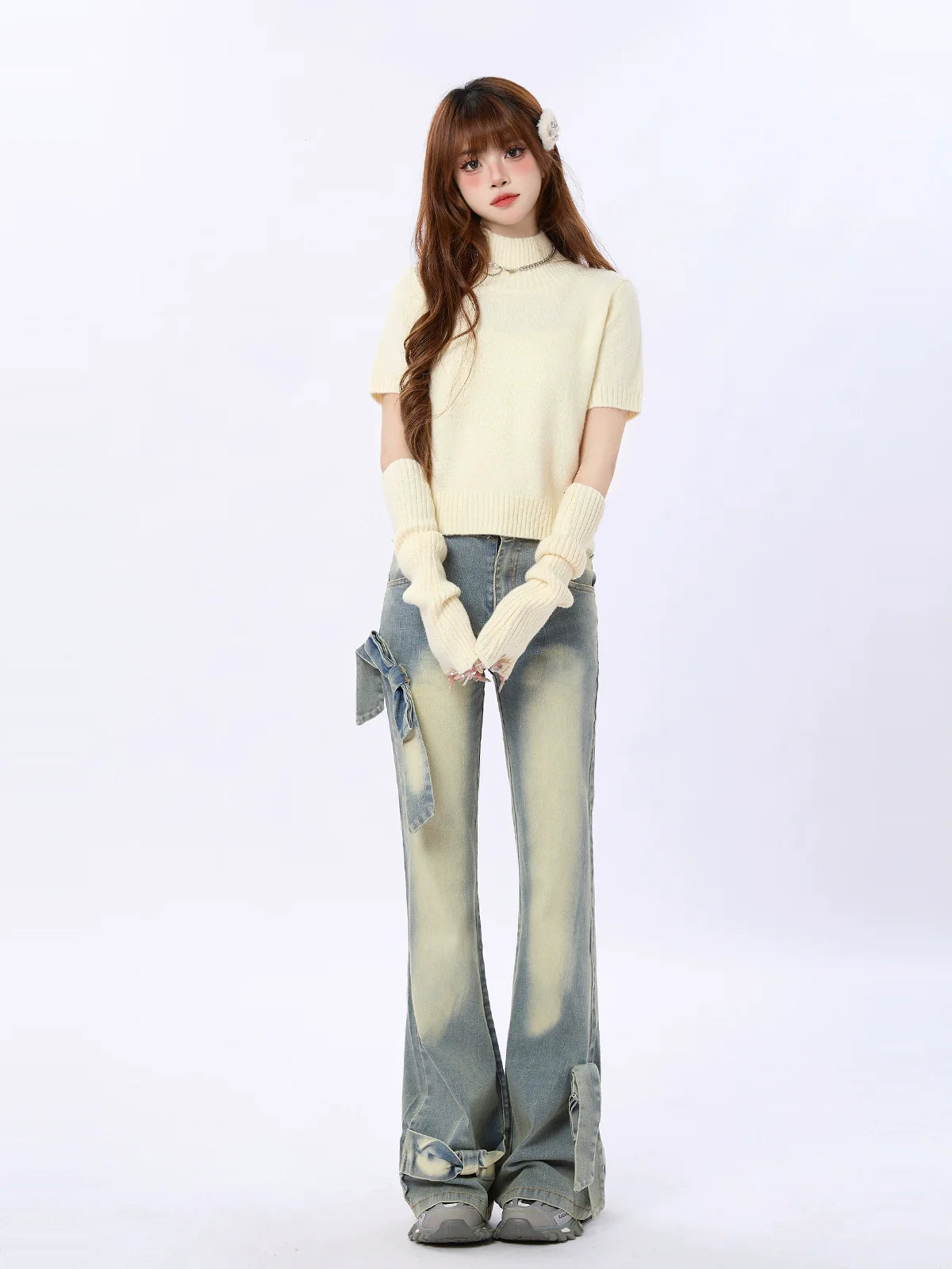 リボンスリムフレアデニム