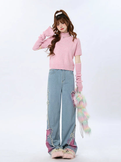 セーターニットタートルネックワンピーストップスハーフツー