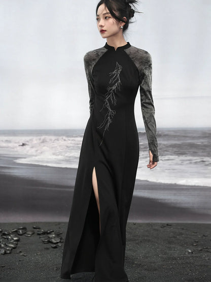 チャイナスリットバイカラードレス