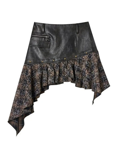 アシンメトリーレザーレトロスカート