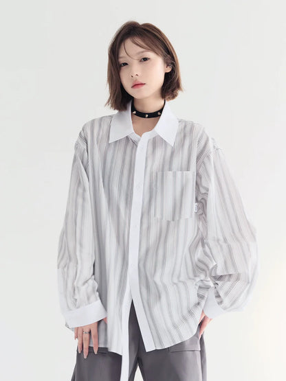 Shirt Striped Loose Sheer