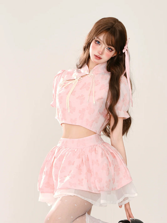 Sleeve Skirt Top Sweet Sweet Flared Pink + Puff