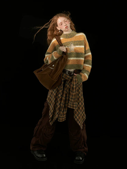 Star Center Neck High Knit Striped