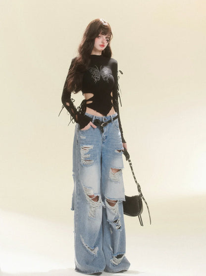 Tops Dunkles Design Schmetterling Schmale Taille