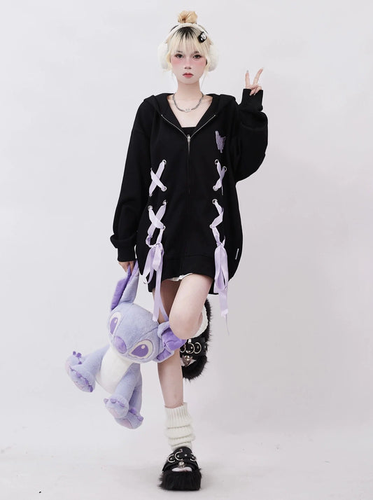 Lace-up Hoodie Zip Big Hooded