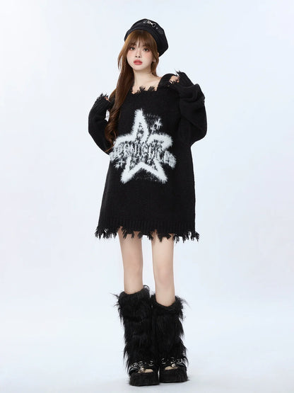 レイジーオフショルダースターリップドレトロニットアメリカン