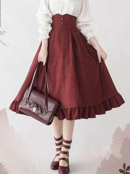 Vest Retro Colored Classical + Long Flared Blouse Skirt