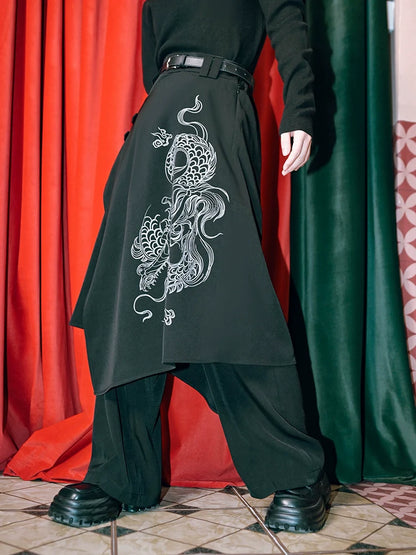 Zweiteilige Faux-Splicing-Hose mit weitem Lagen-Drache