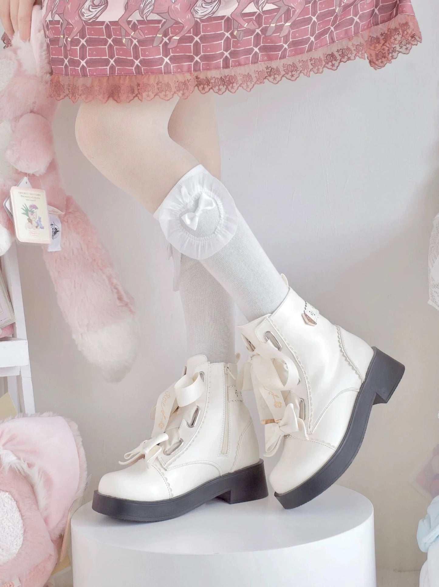 Crown Ribon Short Lolita Rose Boots Night