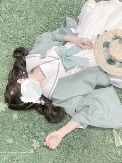 Tie Collar Puff + Sleeve Sailor Haori Tulle Dress Ribbon + Badge Overskirt