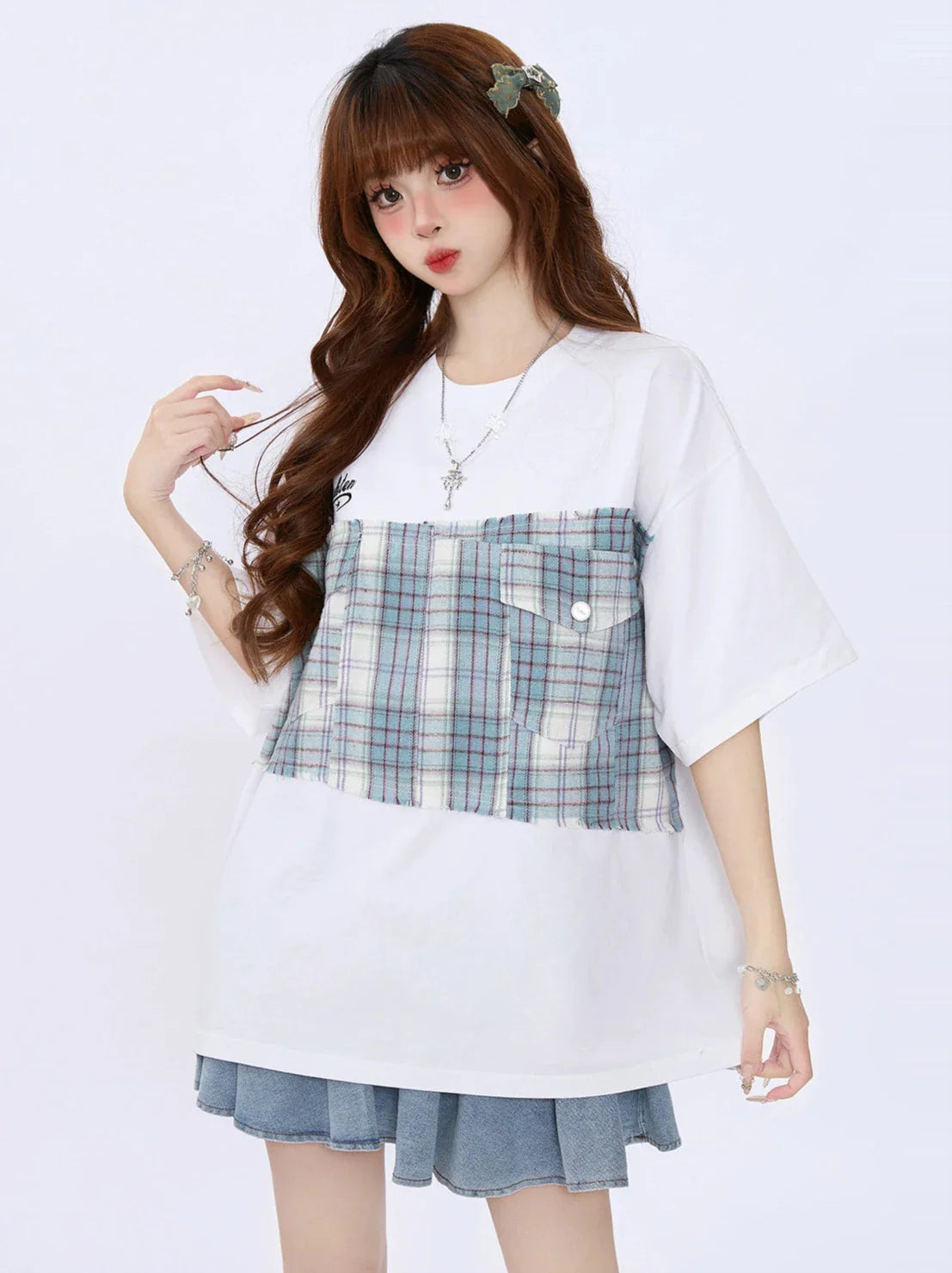 ゆったりTシャツ オーバーサイズ チェック