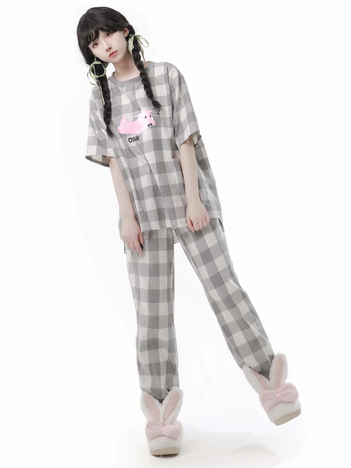 Weicher Baumwoll-Pyjama, Loungewear, lässiges Karomuster