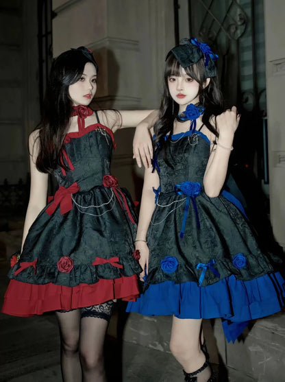 Suspender Gothic Dress Dark Romantic Rose