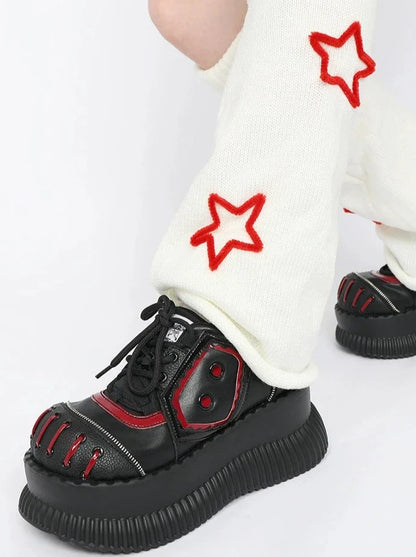 Mode Dunkelschwarze Schuhe Mine Rot