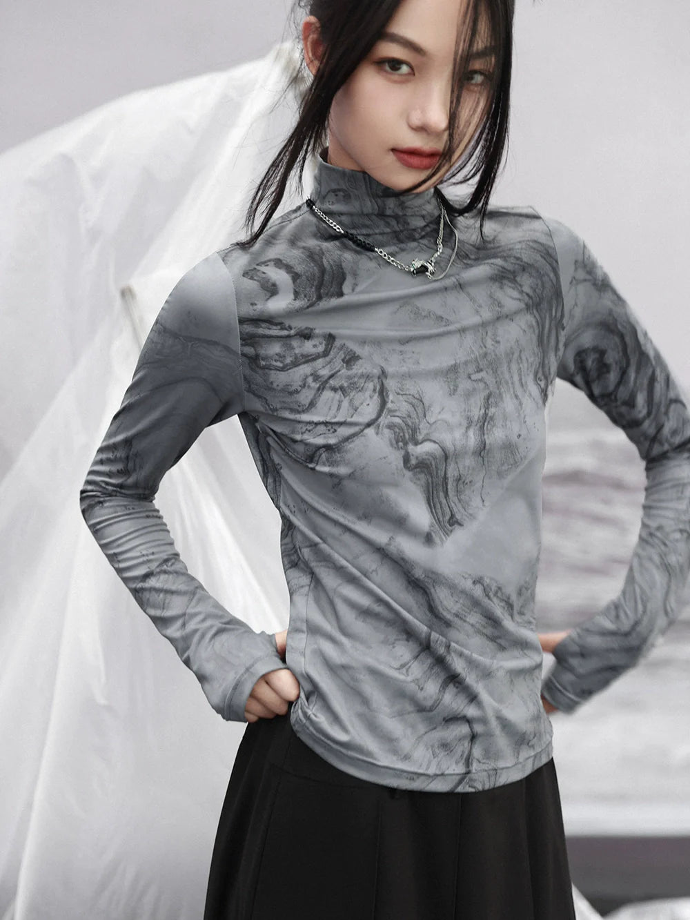 Halshoch Dunkles Marmoroberteil Slim