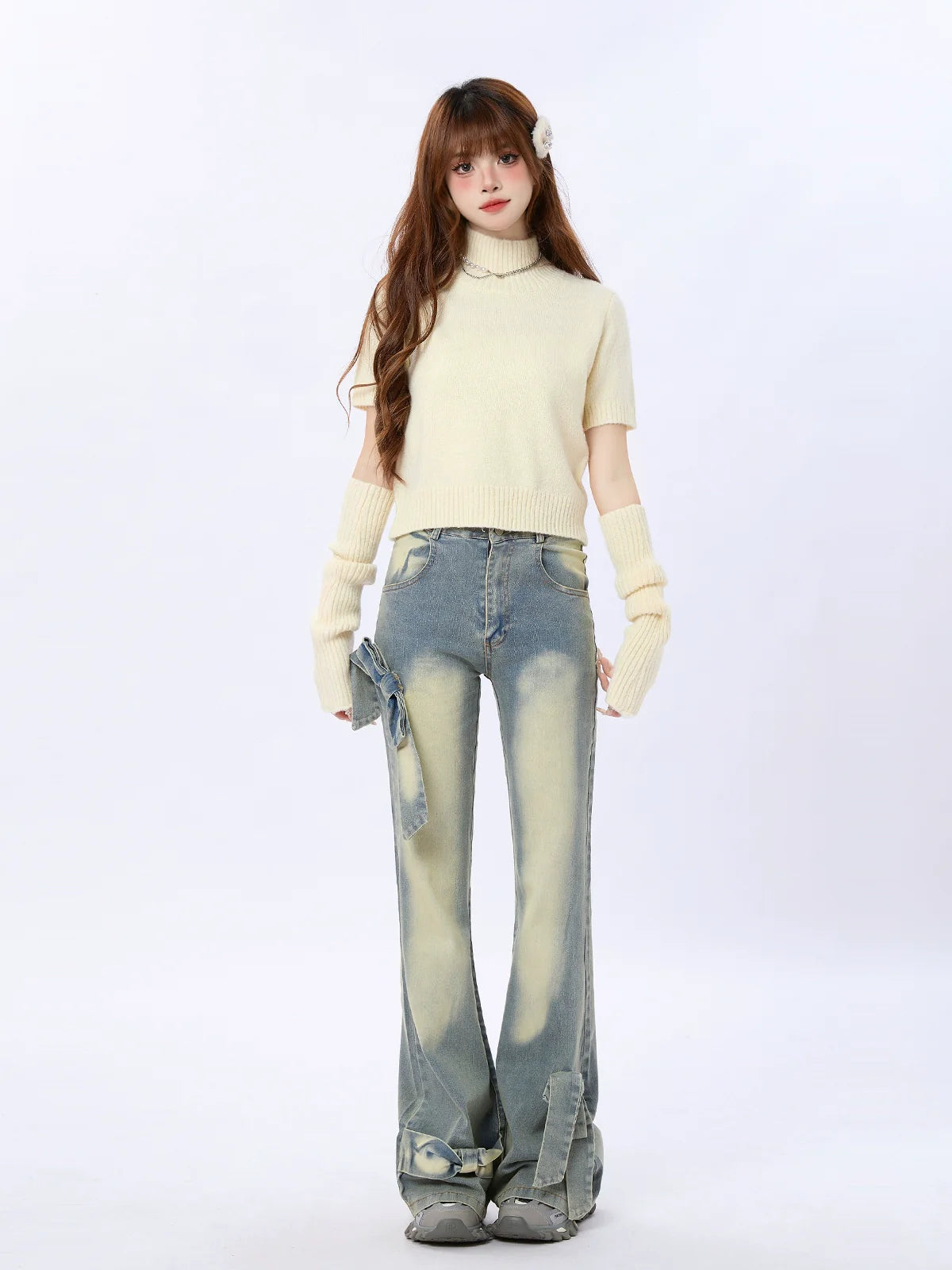 リボンスリムフレアデニム