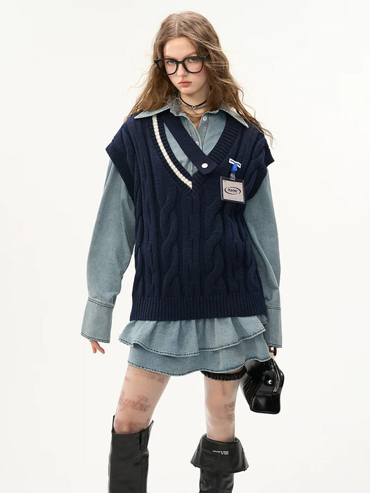 College Asymmetrical V-neck Vest