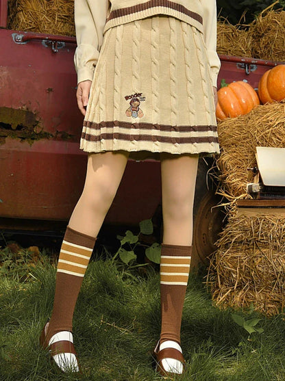 College-Strick-Karo-Zopfmuster-Anzugrock-Weste-Strick-Retro-Stil + Diamant-V-Ausschnitt