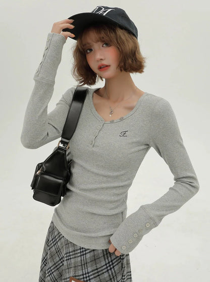 V-Ausschnitt Retro T American Long