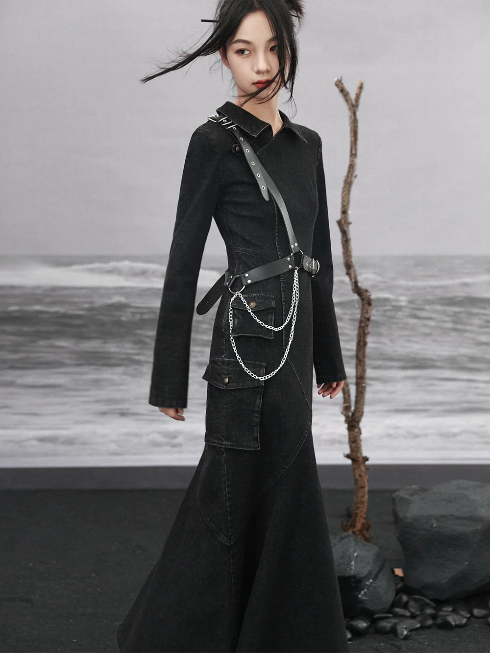 Fishtail Splicing Dress Denim Niche Design