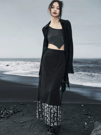 シフォンウエストスプライスロングプリントスリットスカートロー