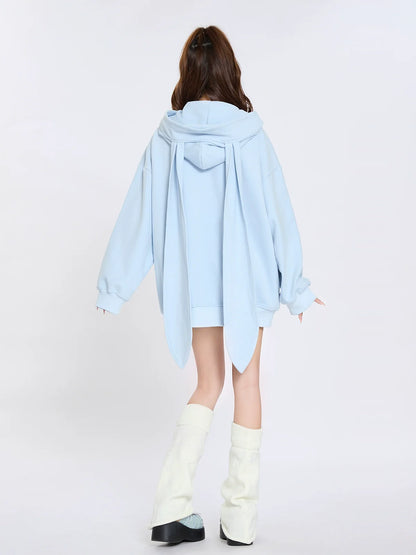 Hoodie Milk Blue Loose Bunny Hooded