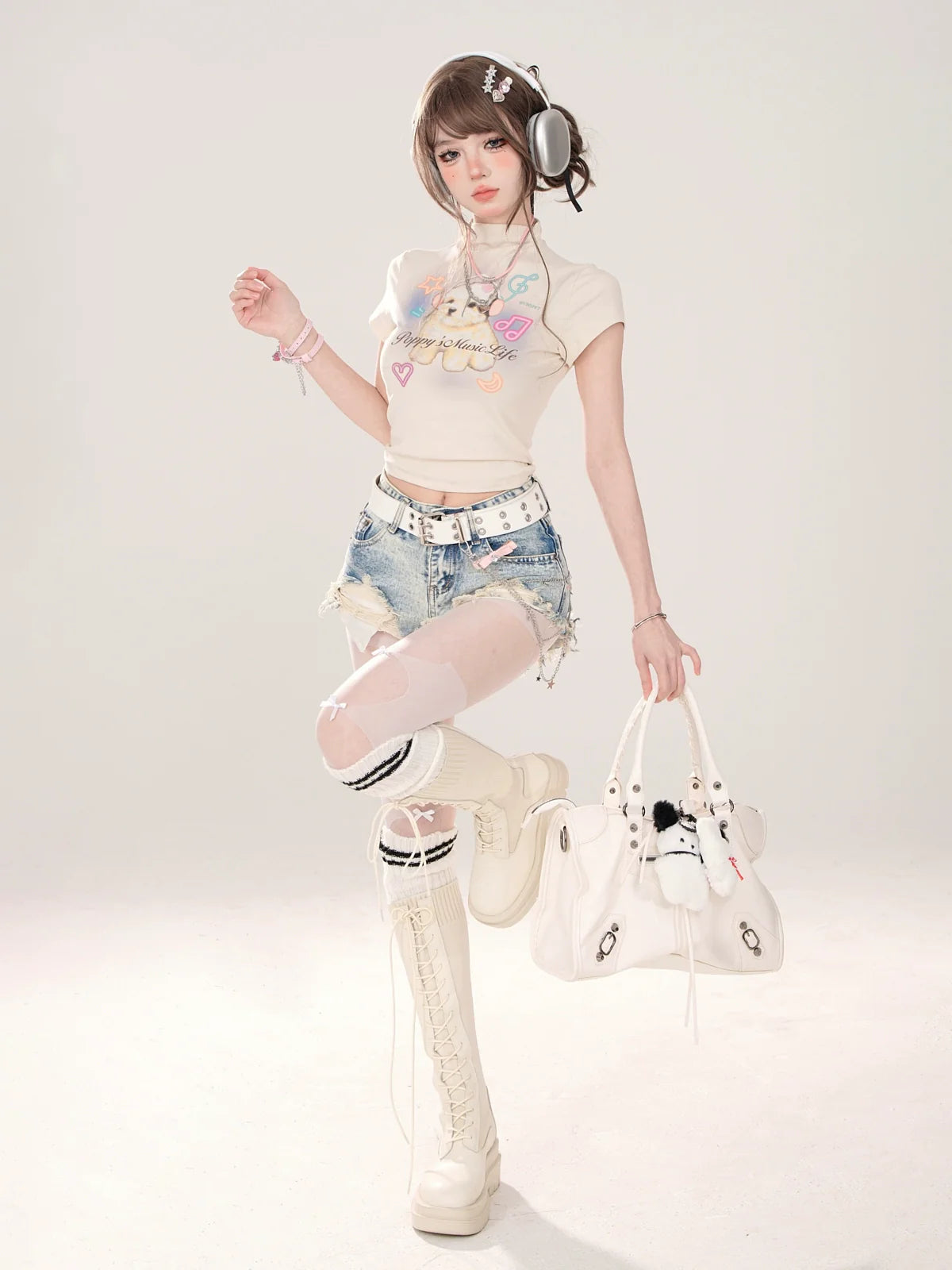 American Short T-Shirt Print Neck High Dog Little Cutie