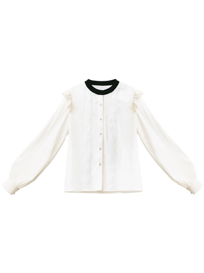 Retro Layered Suspender Dress + Lace College Ribbon + Accessories Shirt Pleated Shoulder Ruffle Elegant