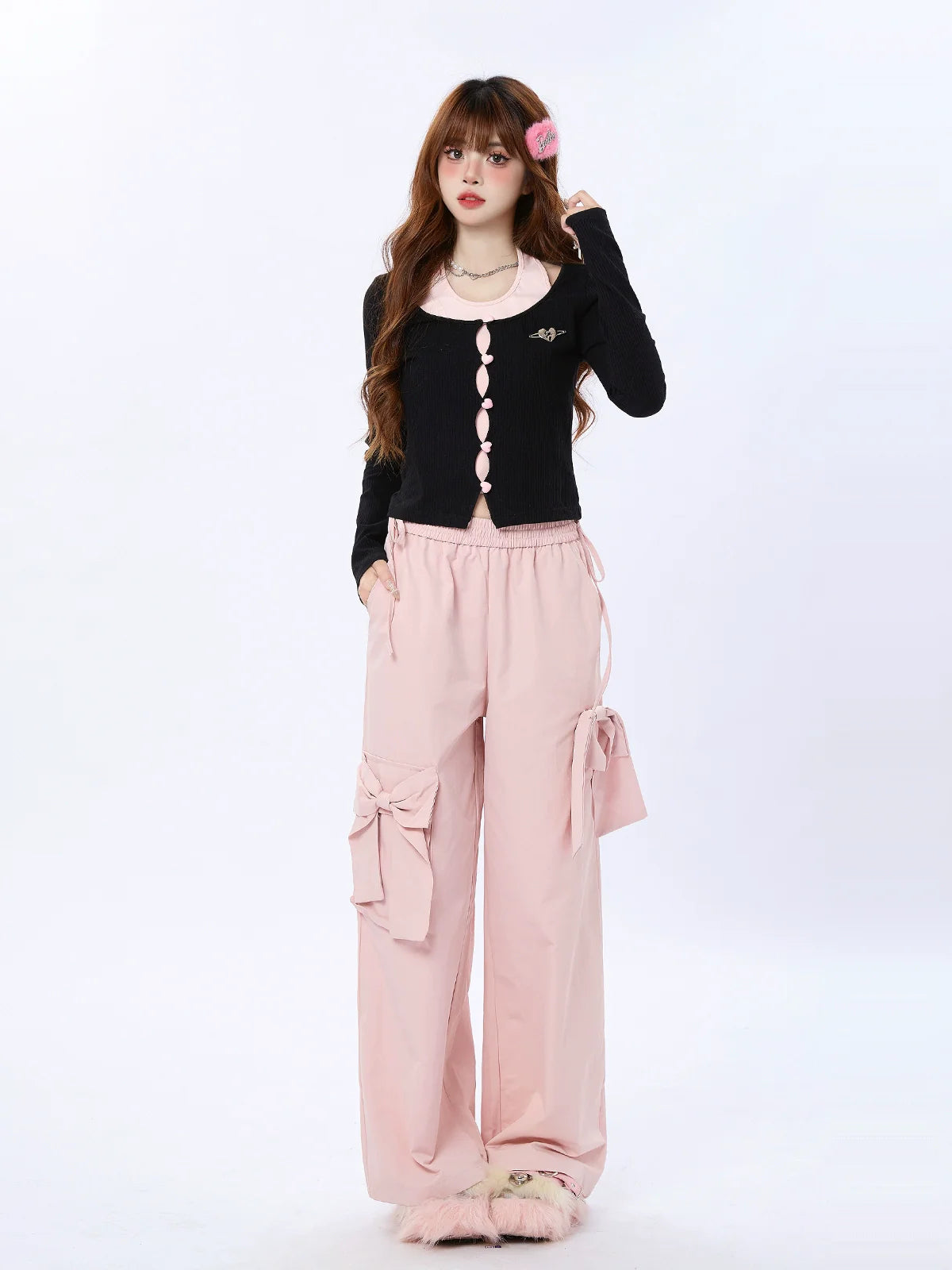 Two Love Cardigan mit Knopfleiste und Kunstfell