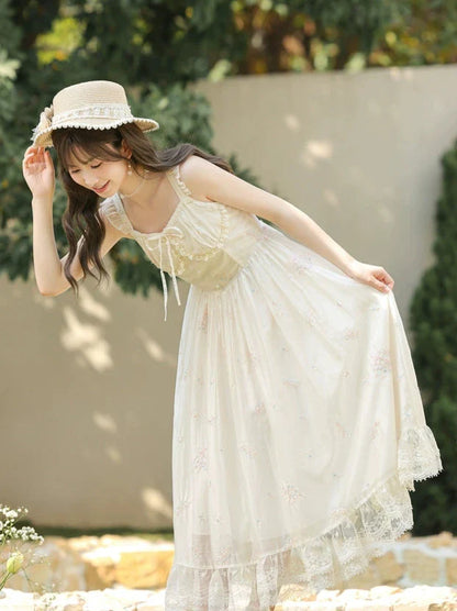 ショルダーフリルフリルフローラルレースドレスプリントジャケットロマンチック