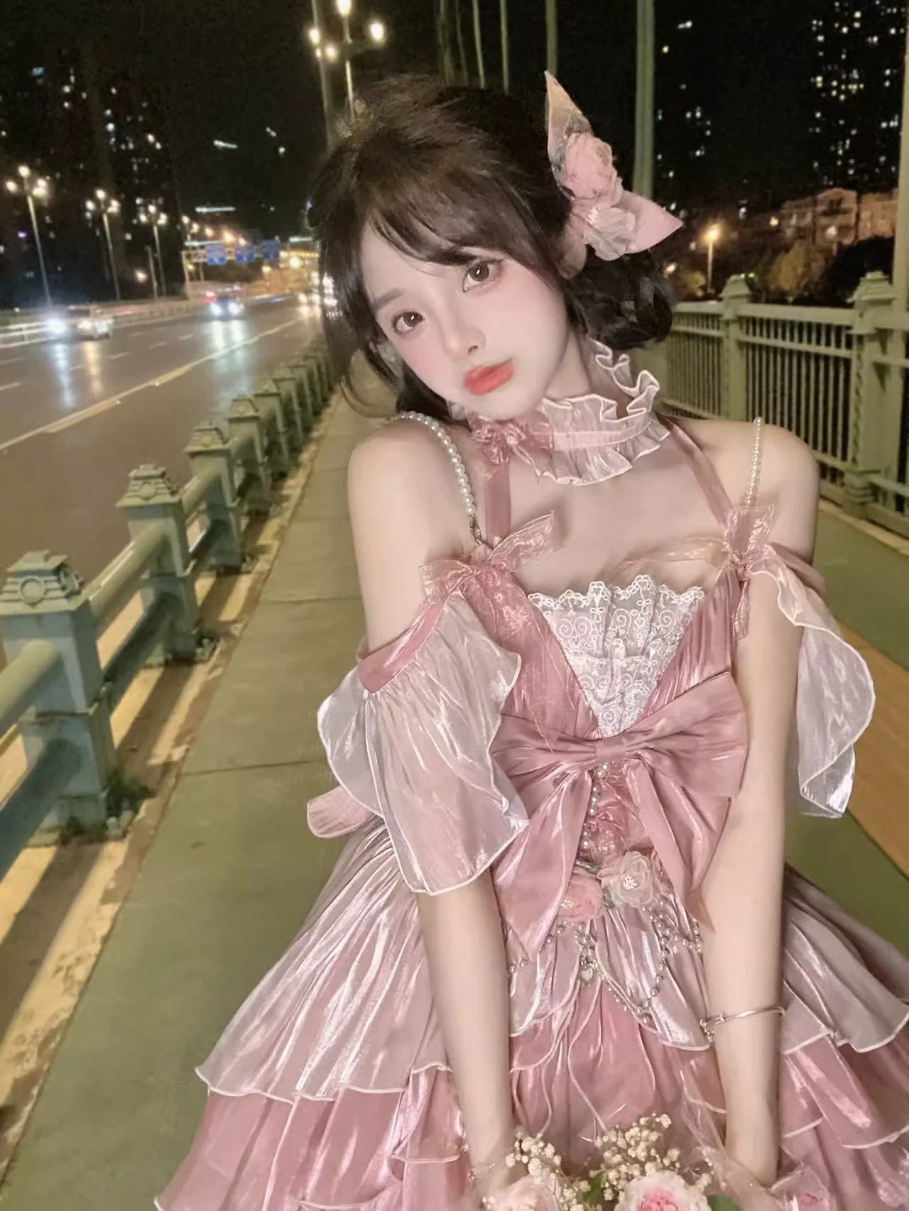 ふわふわのエレガントなピンクのプリンセスドレスフラワーフェアリーセット