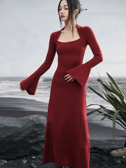 Retro Glockenkleid Dunkelrot