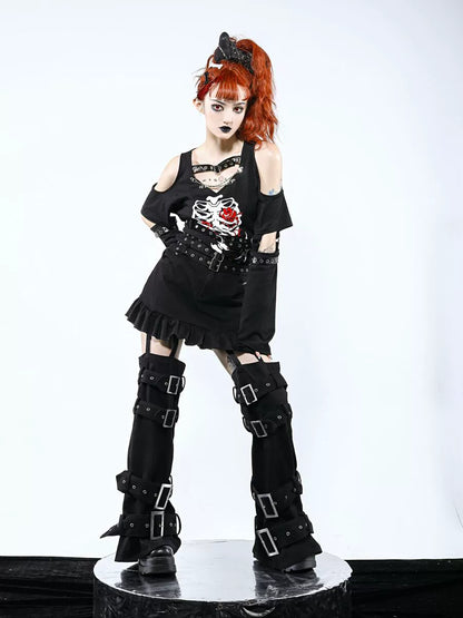 取り外し可能なキュロット、胸元スプライシングフェイクダークツーピースパンク