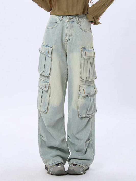 Washed Pocket Pants American Loose Cargo