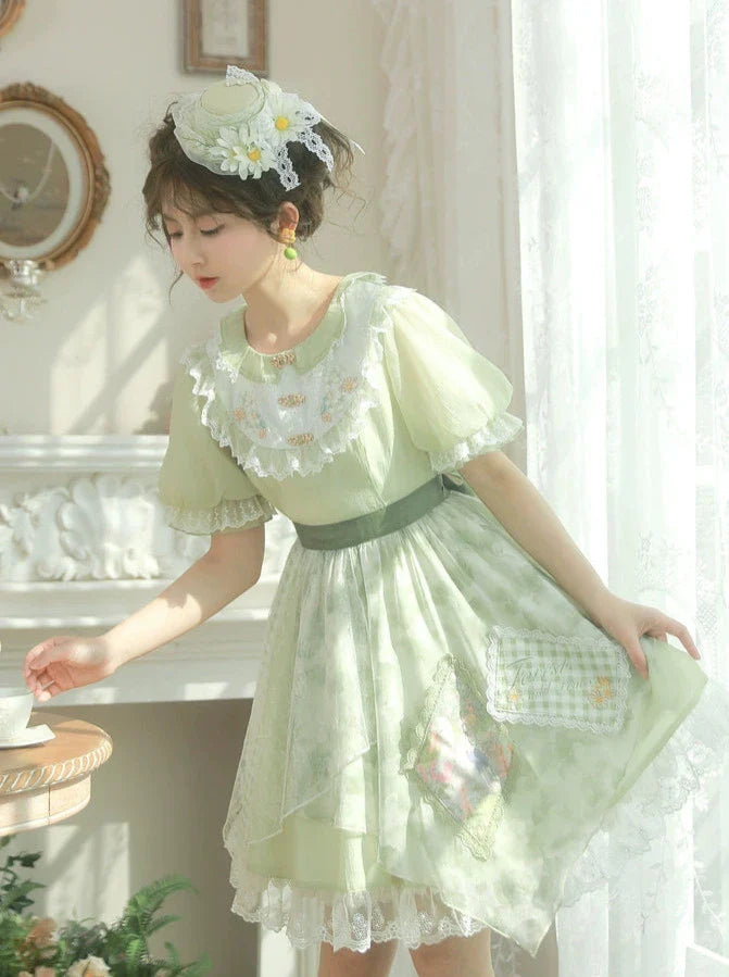 レース花柄ドレスドール スプライシングミント
