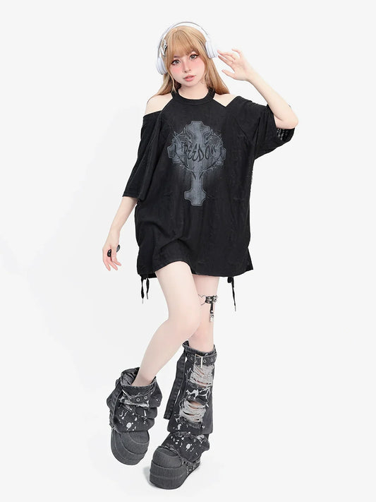 Punk Clip-Long Strand Off-Shoulder T-Shirt Yabi-Way