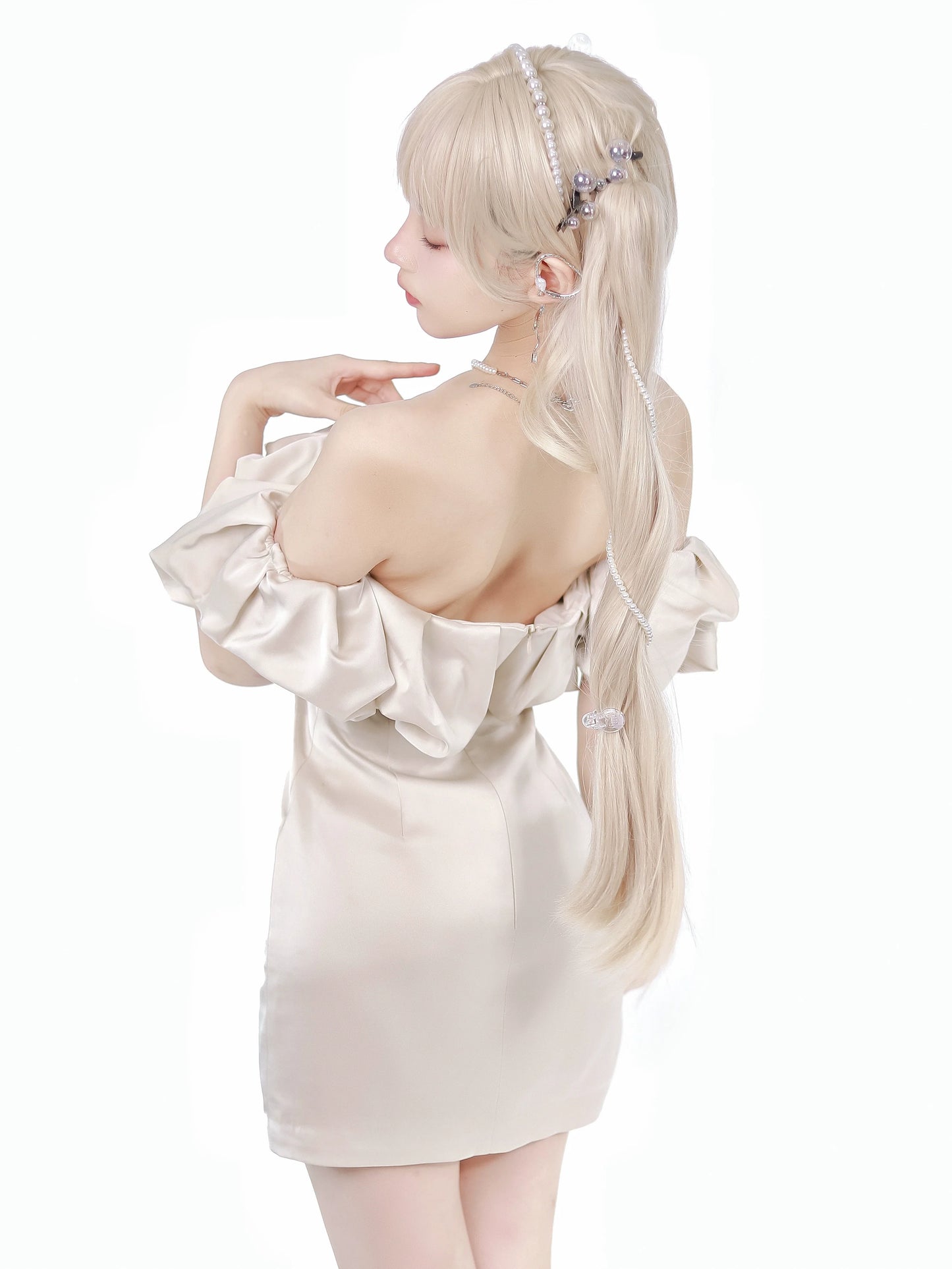 Off-Shoulder Champagne Ruffled Color Tube Top Dress