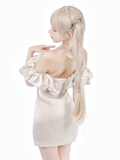 Off-Shoulder Champagne Ruffled Color Tube Top Dress