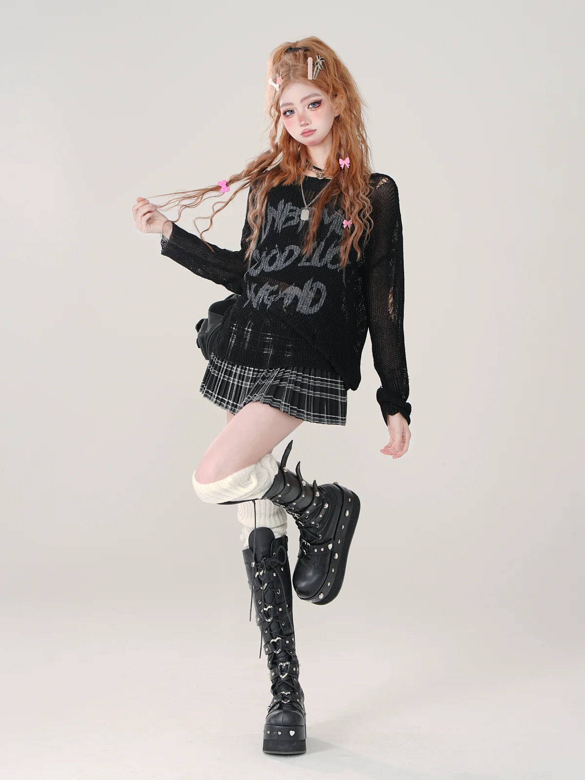 Print Ripped Knit Letter Sheer