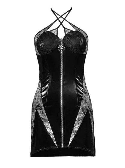 スーツホルターPUパンクスリムジップドレスサスペンダーネック